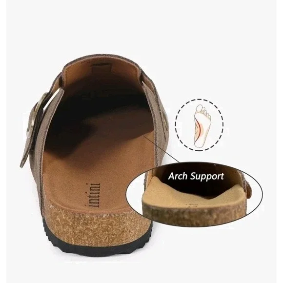 Womens Suede Clogs Genuine Leather Mules Cork Footbed Sandals, Size US 10, Brown - Picture 4 of 8